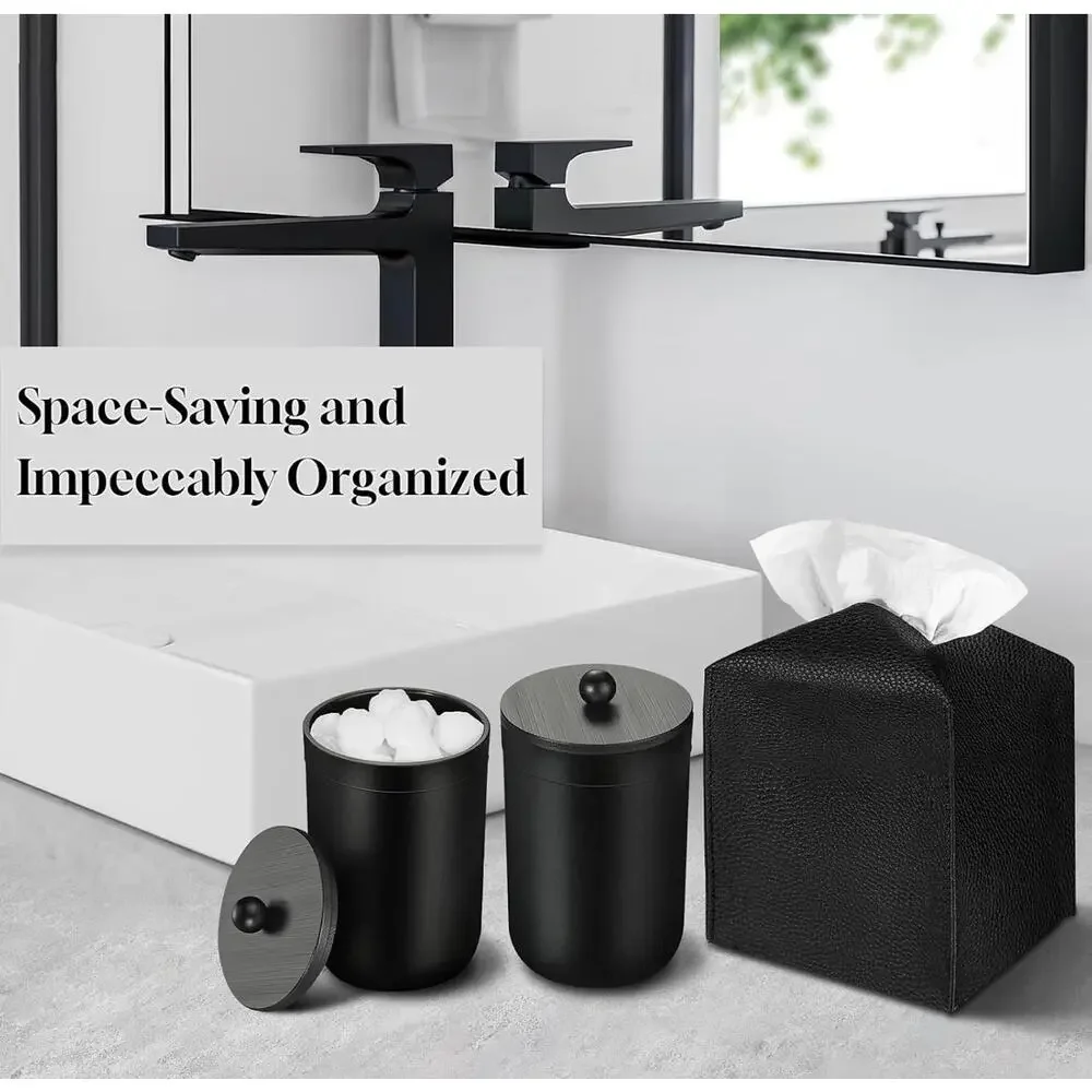 10 Pc Matte Black Bathroom Accessories Set Soap Dispenser Trash Can Tissue Box